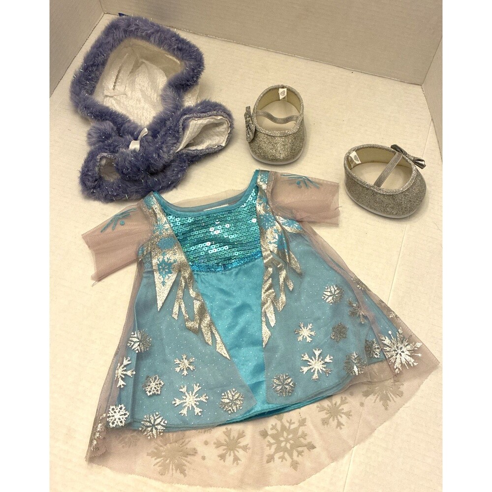 Build a Bear Disney Frozen Elsa Blue Glitter Dress Silver Shoes New Twinkle Cape